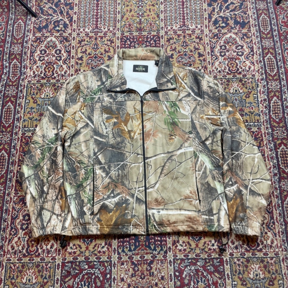 VTG 00s RedHead Realtree Camo Fleece Jacket Full Zip Men Large brown branch leaf